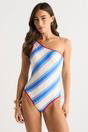 Blue Gini London Multi One-Shoulder Striped Swimsuit, Image 1 of 4