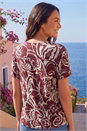Wine Floral Print Tie Front V-Neck Top, Image 3 of 4