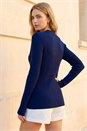 Navy  V-Neck Cable Ribbed Knit Jumper, Image 2 of 4