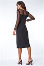 Black Spot Mesh Puff Sleeve Ruched Midi Dress, Image 3 of 5