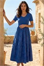 Royal Blue Floral Print Pocket Midi Dress , Image 2 of 4