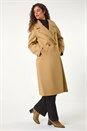 Tan Longline Double Breasted Coat, Image 2 of 8