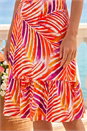 Red Abstract Print V-Neck Frill Dress, Image 4 of 4