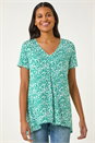 Green Abstract Print Pleat Front Top, Image 2 of 5