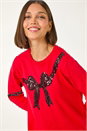Red Bow Sequin Detail Knit Jumper, Image 1 of 5