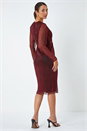 Red Metallic Shimmer Midi Wrap Dress, Image 3 of 5