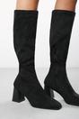Black 'Yasmine' Stretch Calf Block Heel Boots, Image 1 of 5