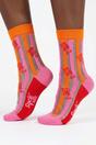 Multi Lobster Stripes Combed Cotton Sheer Pop Socks in Pink/Red, Image 1 of 4