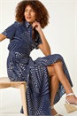 Navy Spot Print Shirt Midi Dress, Image 1 of 5