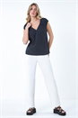 Black Dusk V-Neck Pleated Cotton Top, Image 2 of 5