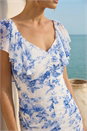 Blue Petite Floral Print Tiered Midi Dress, Image 4 of 4