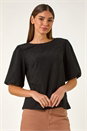 Black Broderie Puff Sleeve Top, Image 4 of 5