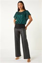 Green Sequin Lace Overlay Stretch Top, Image 3 of 4