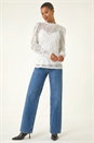 Ivory  Lace Frill High Neck Stretch Top, Image 2 of 4