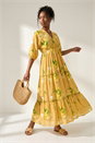 Yellow Citrus Print Boho Maxi Dress , Image 1 of 6