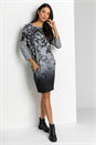Black Butterfly Print Embellished Slouch Dress, Image 1 of 4