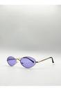 Purple Metal Oval Frame Sunglasses with Lilac Lenses, Image 3 of 5