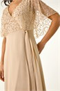 Natural  Sequin Chiffon Wrap Maxi Dress, Image 5 of 5
