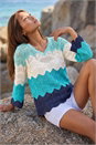 Turquoise Colour Block Crochet Knit Jumper, Image 2 of 4