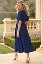 Navy  Wrap Bodice Belted Midi Dress, Image 3 of 4