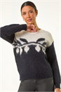 Black Leaf Jacquard Crew Neck Knit Jumper, Image 4 of 5
