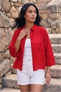 Red Broderie Hem Buttoned Shirt, Image 1 of 4
