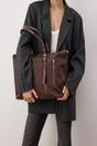 Brown Women's Double Strap Zip Detail Tote Shoulder Bag, Image 1 of 3