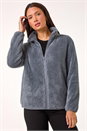 Dark Grey Soft Sherpa Fleece Jacket, Image 1 of 6
