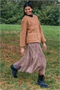 Mocha Pleated Velvet Overlay Skirt, Image 7 of 7