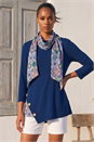 Navy Asymmetric Hem Detachable Scarf Top, Image 1 of 5
