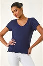 Navy  Textured Lettuce Edge Top  , Image 1 of 5