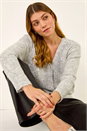 Grey Buttoned Sequin Knit Cardigan, Image 2 of 7