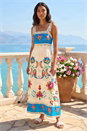 Blue Strappy Paisley Print Midi Dress, Image 1 of 4