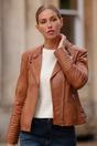 Tan Ashwood Leather Tan 'Casey' Real Leather Biker Jacket, Image 1 of 5