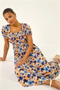 ORANGE Floral Print Shirred Stretch Maxi Dress, Image 1 of 5