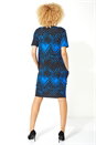 Royal Blue Abstract Print Cocoon Dress, Image 2 of 5