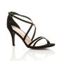 Black AJVANI Black High Heel Crossed Straps Buckle Strappy Sandals, Image 1 of 6