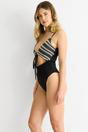 Black Gini London Black Crochet Textured Tie Front Cutout Swimsuit, Image 4 of 4
