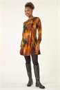 Copper Abstract Side Buttoned Dress, Image 2 of 5