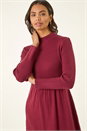 Burgundy Ribbed Knit High Neck Midi Dress, Image 4 of 5