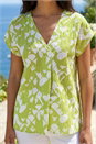 Lime Geometric Crinkle Textured  V-Neck Top, Image 4 of 4