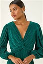 Green Plisse Twist Front Midi Dress, Image 4 of 5