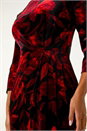 Red Velvet Rose Print Side Twist Shift Dress, Image 5 of 5