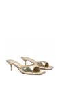 Gold XY LONDON Gold 'Jane' Square Toe Kitten Heel Slip On Heeled Sandal Mules, Image 3 of 6