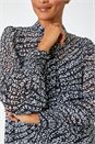 Black Animal Print Tie Neck Blouse, Image 5 of 5