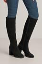 Black AJVANI Black Mid Block Heel Pointed Toe Stretchy Riding Calf Boots, Image 2 of 5