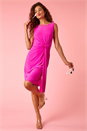 Fuchsia Sleeveless Twist Drape Stretch Ruched Dress, Image 1 of 7