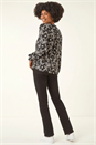 Black Floral Print Long Sleeve Top, Image 3 of 5