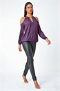 Purple Animal Print Cold Shoulder Stretch Top, Image 5 of 5