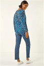 Blue Printed Bubble Hem Top, Image 3 of 5
